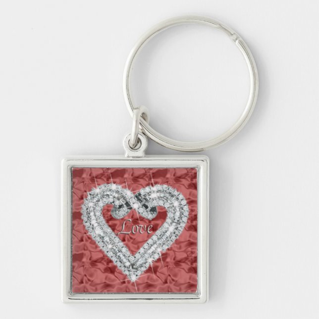 Porte-clés Red Carré Love Diamond Heart Keychain (Devant)
