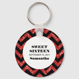 Porte-clés Red Chevron Glitter Sweet 16
