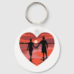 Porte-clés Red Heart Sunset Beach tenant la main