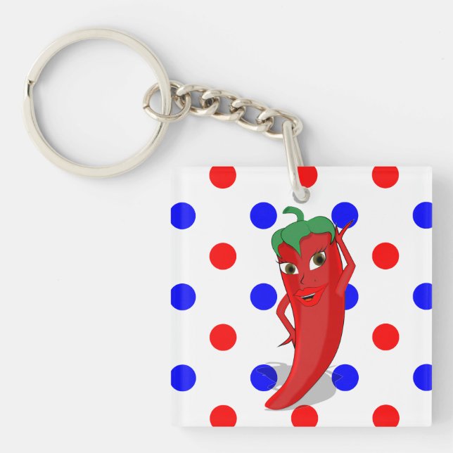Porte-clés Red Hot Pepper Diva Rouge Bleu Pois (Devant)