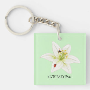 Porte-clés Red Ladybug rose Lily Flower nom personnalisé fill