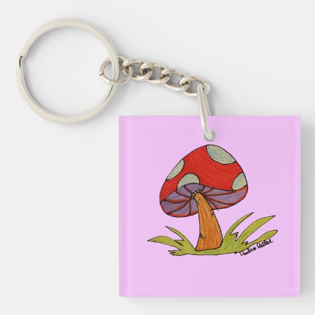 Porte-clés Red Mushroom with purple background (Devant)