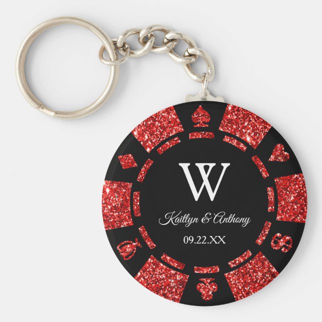 Porte-clés Red Parties scintillant Poker Chip Casino Fête de  (Devant)