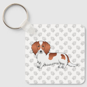 Porte-clés Red Piebald Long Cheveux Dachshund Dessin Chien & 