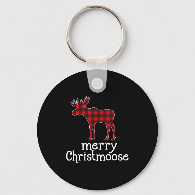 Porte-clés Red Plaid Merry Christmoose Christmas Moose Lovers (Recto)