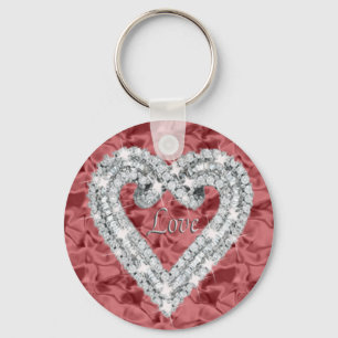 Porte-clés Red Round Love Diamond Heart Keychain