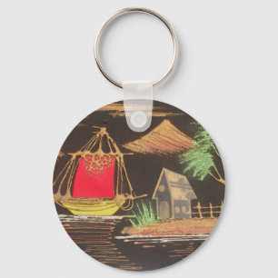 Porte-clés Red Sailboat Paysage peinture à l'huile Imprimer