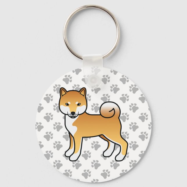 Porte-clés Red Shiba Inu mignonne caricature Chien & Pâtes (Recto)