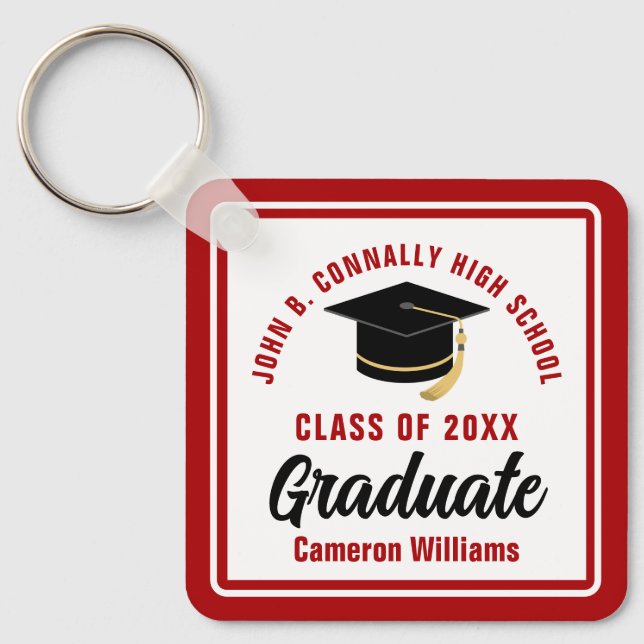 Porte-clés Red White Graduate 2023 Graduation personnalisée (Recto)