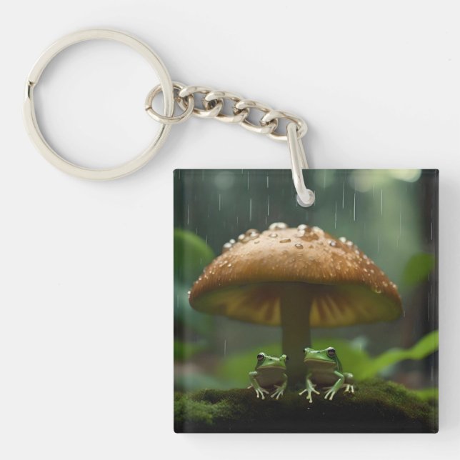 Porte-clés Refuge Rainy Day : Frogs Shelter Sous Champignons (Devant)