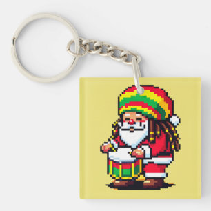 Porte-clés Reggae Père Noël Drummer Fun Pixel Art Christmas M