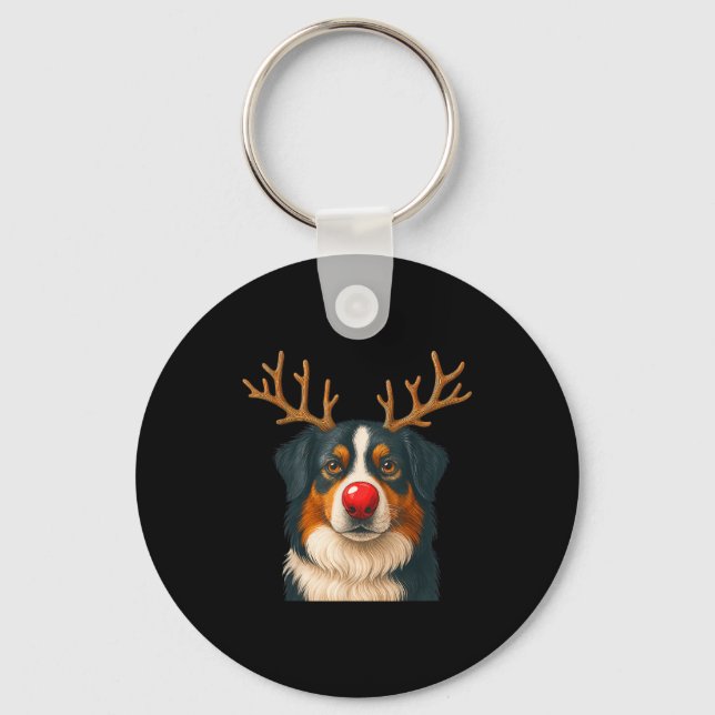 Porte-clés Reindeer Australian Shepherd Christmas Aussie Dog  (Recto)
