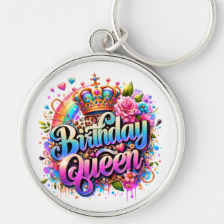 Porte-clés Reine d'anniversaire arc-en-ciel floral
