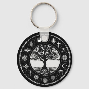 Porte-clés Religions mondiales Arbre noir et blanc