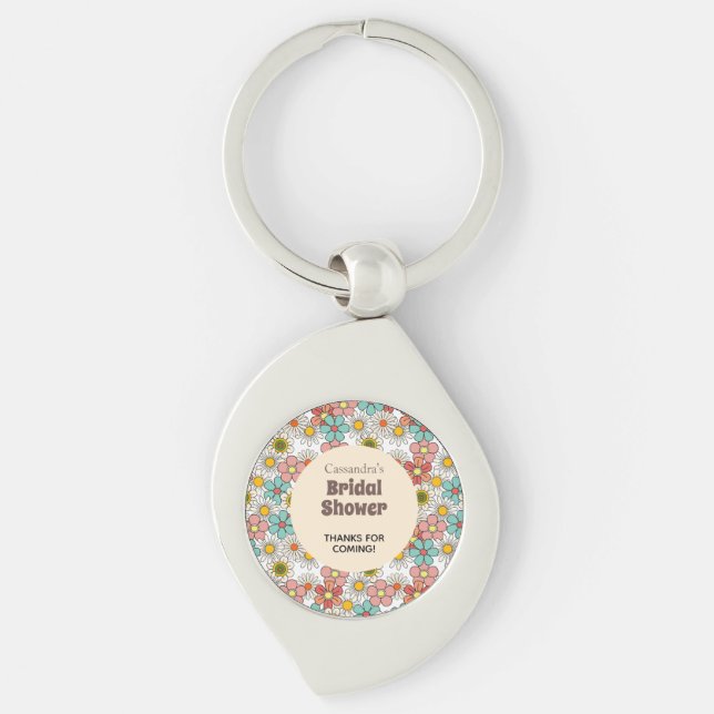 Porte-clés Remerciement de mariage Fleur Retro Hippie (Devant)