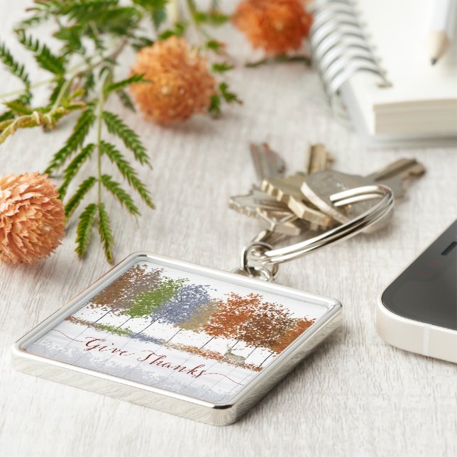 Porte-clés Remerciez Thanksgiving Trees et Lone Deer (Côté)