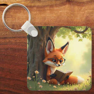Porte-clés Renard mignon lisant un livre, personnalisé