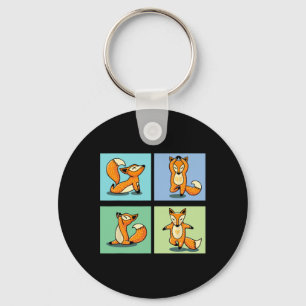 Porte-clés Renard Mignon Yoga Animal Méditation Zen Pose d'ét