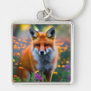 Porte-clés Renard rouge dans le champ de Fleur sauvage