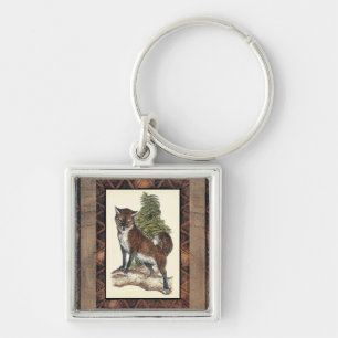 Porte-clés Renard rustique sur un tronc d'arbre
