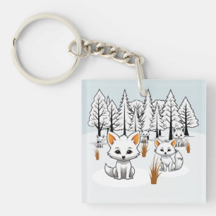 Porte-clés Renards arctiques - Paysage hivernal