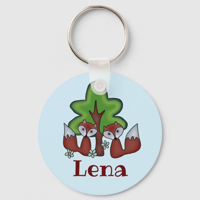 Porte-clés Renards avec arbre, personnalisés (Recto)