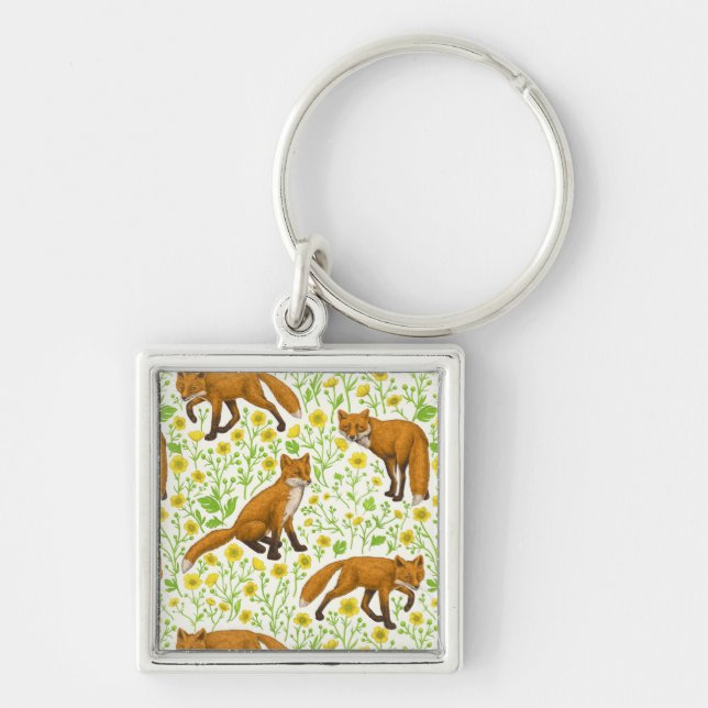 Porte-clés Renards et papillons sur le blanc naturel (Devant)