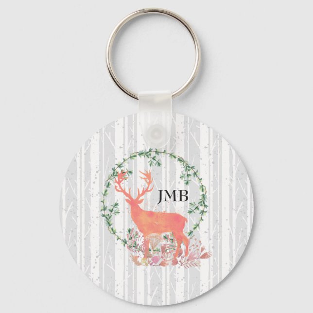 Porte-clés Renne Bohème Rustique Monogramme Personnalisé Aqua (Recto)