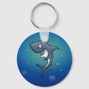 Porte-clés Requin drôle souriant sur fond bleu