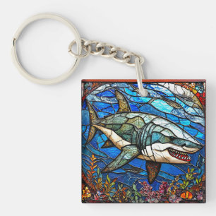 Porte-clés Requin en verre coloré