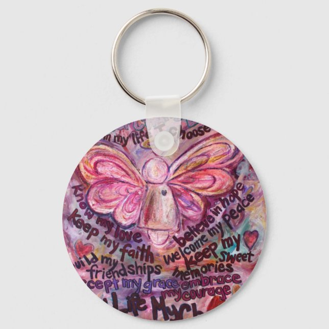 Porte-clés Ressentez ma beauté Ange du cancer rose rose (Recto)