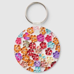 Porte-clés Ressort tissu cousu artisanal Fleurs Multicolor