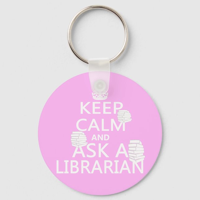 Porte-clés Restez calme et demandez à un bibliothécaire (Recto)