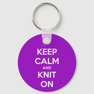 Porte-clés Restez calme et Knit sur Fuschia