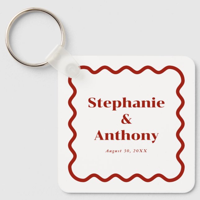 Porte-clés Retro 1950s Wavy Edge Mariage rouge foncé (Recto)