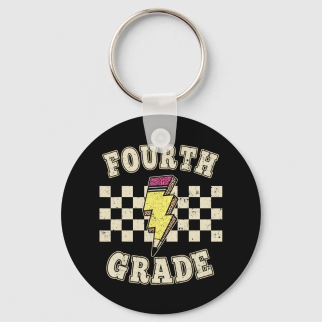 Porte-clés Retro 4th Fourth Grade Teacher Lightning Bolt Penc (Recto)