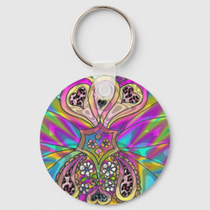 Porte-clés Retro 60s Coeurs psychédéliques Fleurs Cadeaux Vêt