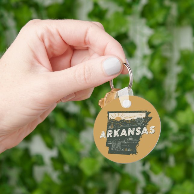 Porte-clés Retro Arkansas Etat Personnalisable (main)
