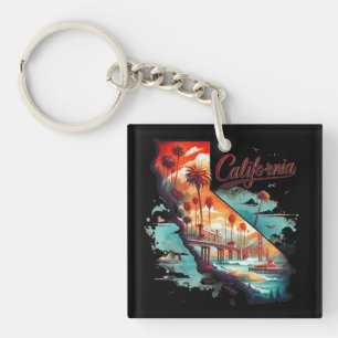 Porte-clés Retro California USA Carte Voyage Souvenir