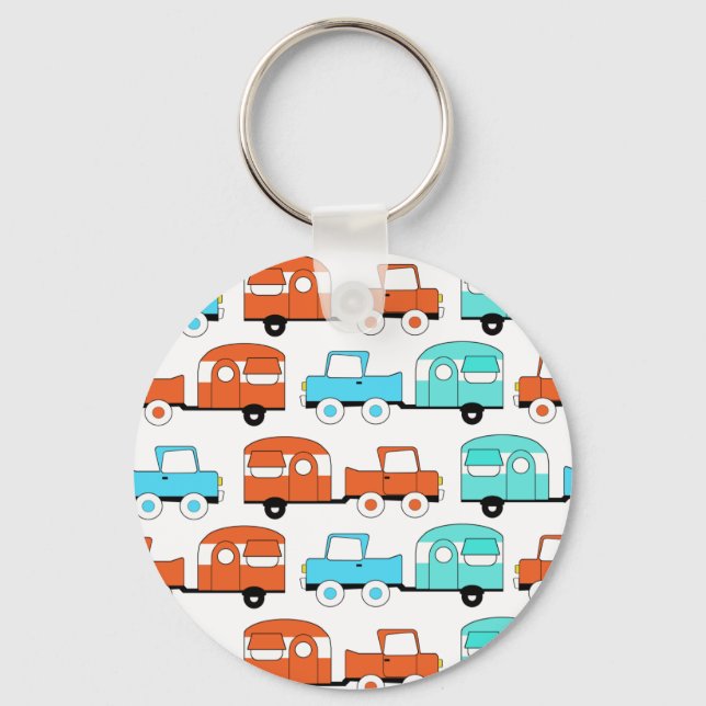 Porte-clés Rétro Camping Trailer Turquoise (Recto)