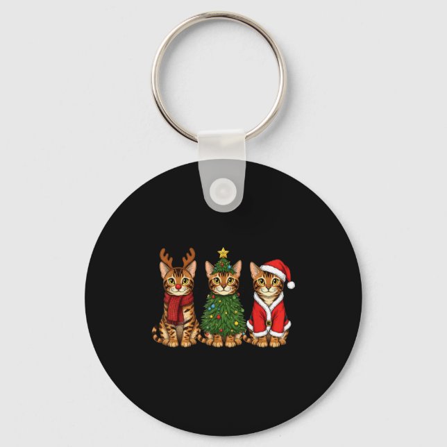Porte-clés Retro Christmas Bengal Cat Santa Reindeer  (Recto)