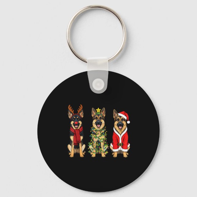 Porte-clés Retro Christmas German Shepherd Santa Reindeer Gsd (Recto)