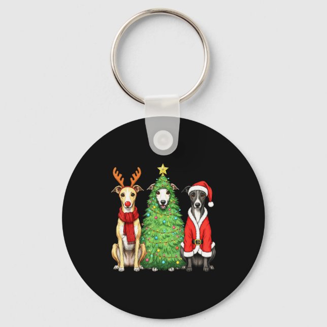 Porte-clés Retro Christmas Whippet Santa Reindeer Dog Lover  (Recto)