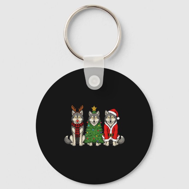 Porte-clés Retro Christmas Wolf Santa Reindeer  (Recto)