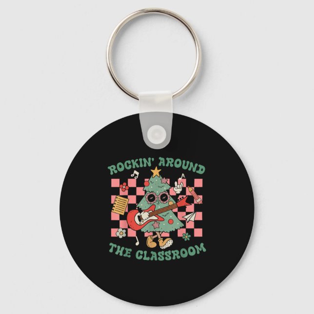 Porte-clés Retro Groovy Teacher Christmas Rockin' Around The  (Recto)