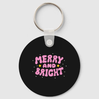 Porte-clés Retro Merry And Bright Holiday Design 
