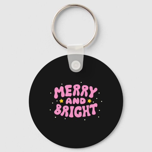 Porte-clés Retro Merry And Bright Holiday Design  (Recto)