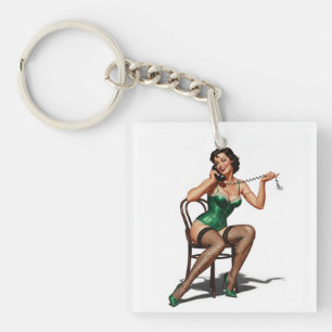 Porte-clés Retro Pin-up Girl avec chaussures vertes