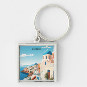 Porte-clés Retro Santorin Grèce Méditerranée Bleu & Blanc