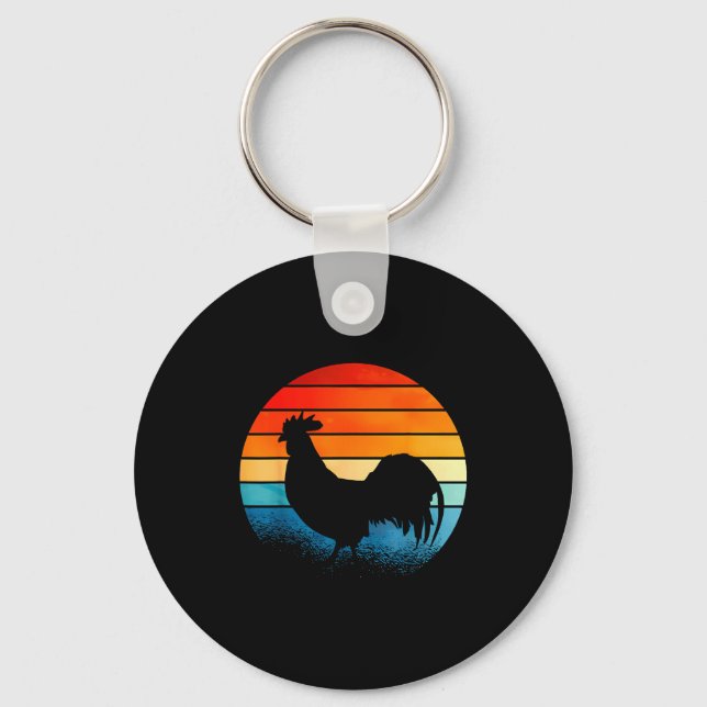 Porte-clés Retro Sunset Rooster Chicken Lover  (Recto)